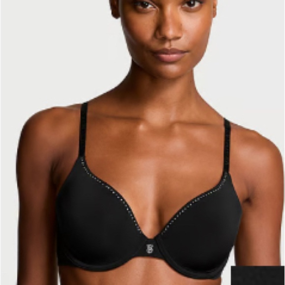 NWT Victoria’s Secret T-Shirt Lightly Lined Full Cover Bra 36D Black Rhinestones
